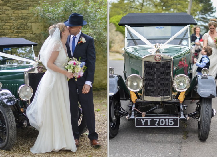 wedding car natural wedding photographer Cotswolds