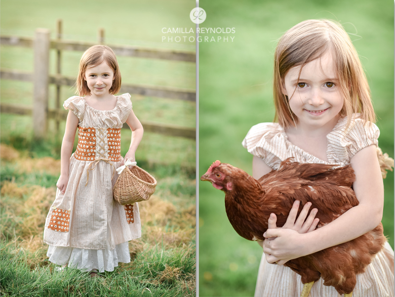 natural children photography Cotswolds peasant girl chickens