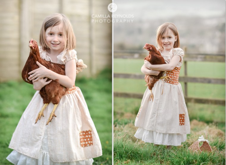 natural children photography Cotswolds peasant girl chickens