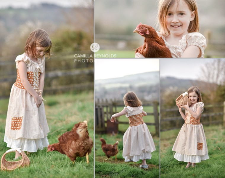 natural children photography Cotswolds peasant girl chickens