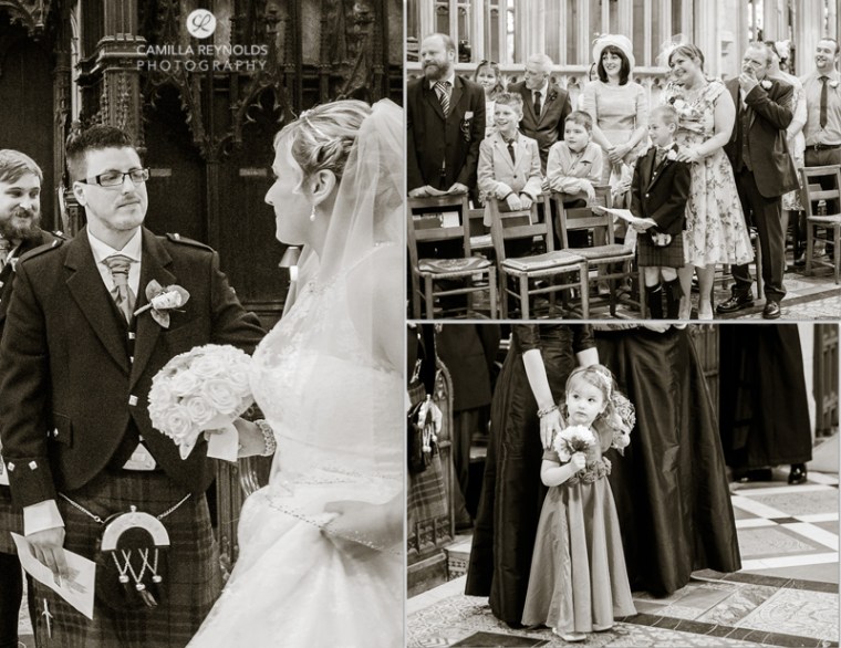 bride coming natural wedding photography Gloucester Cathedral 