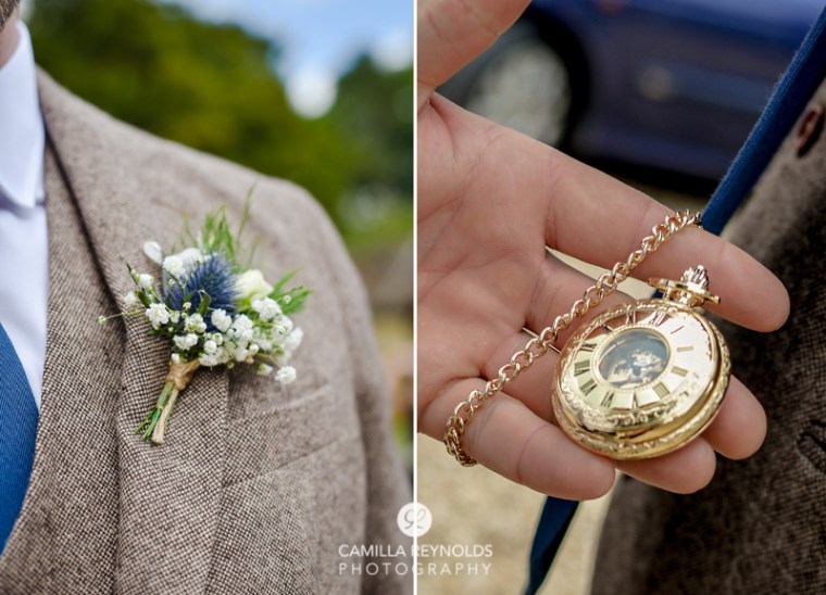 groom buttonhole Cotswold natural wedding photography