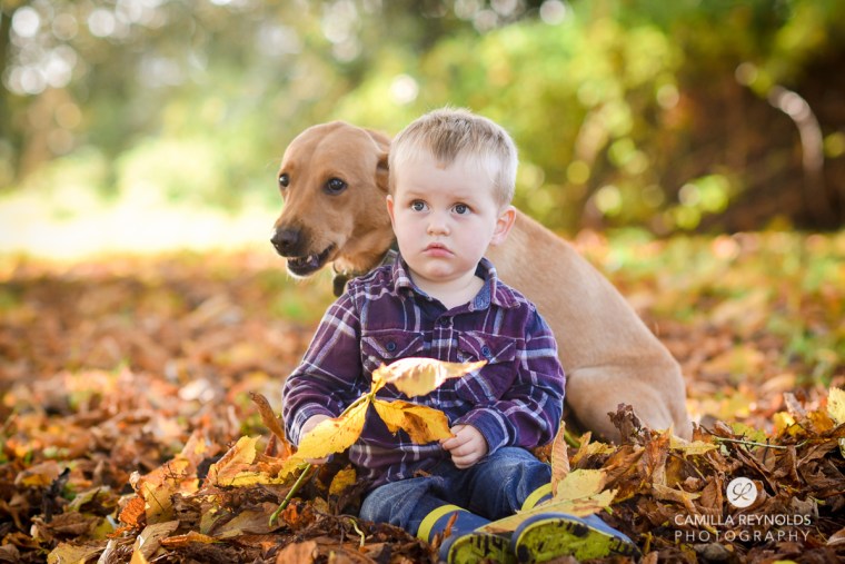 outdoor children photo shoot boy and dog