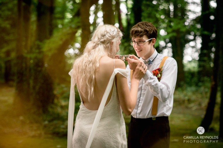 wedding dress woodland bride groom