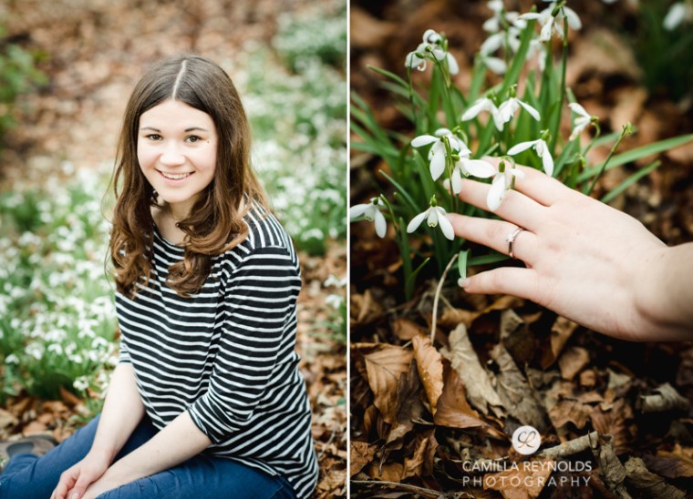 engagement photo shoot ring snowdrops Cotswolds