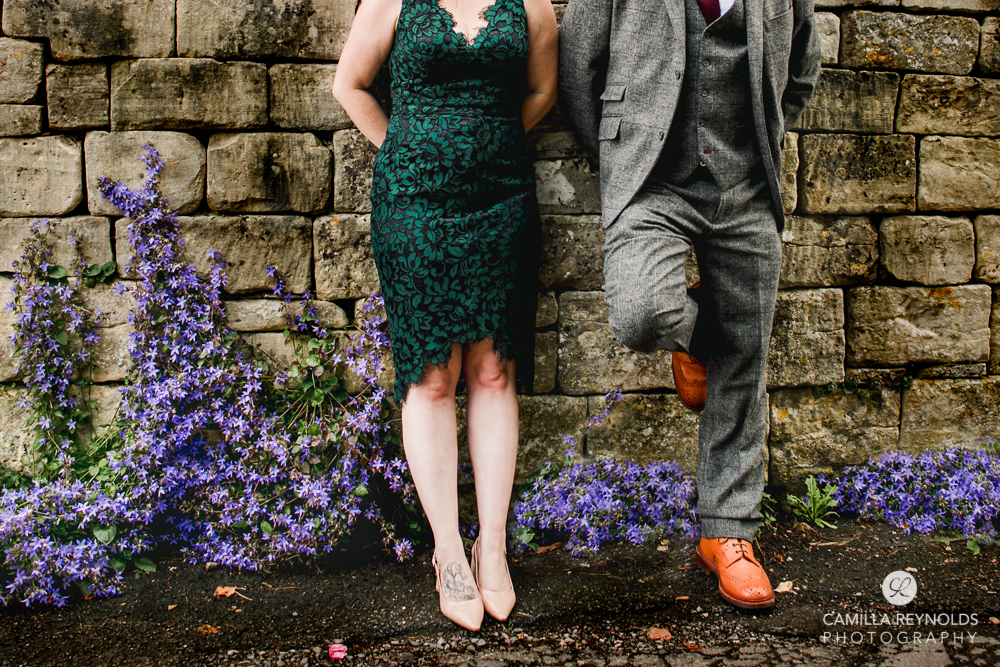 wedding shoes and flowers creative wedding photography Cotswolds