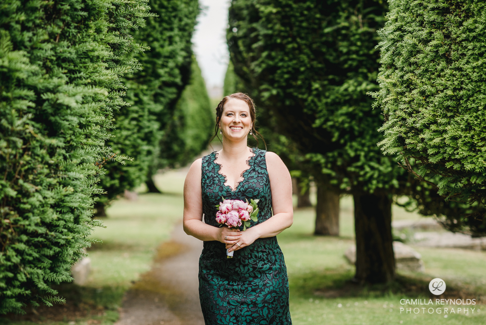 bride green dress tree alley cotswold wedding 