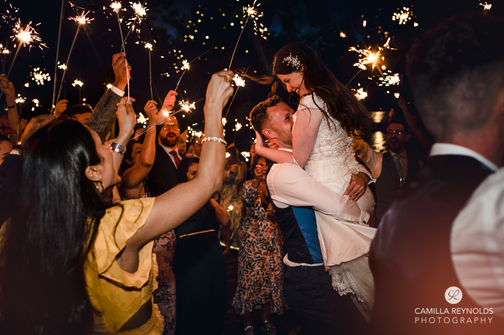 wedding sparklers bride and groom old gore stone barn cotswolds
