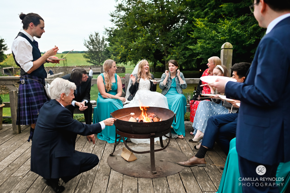wedding firepit and marshmallows cripps barn natural wedding photography