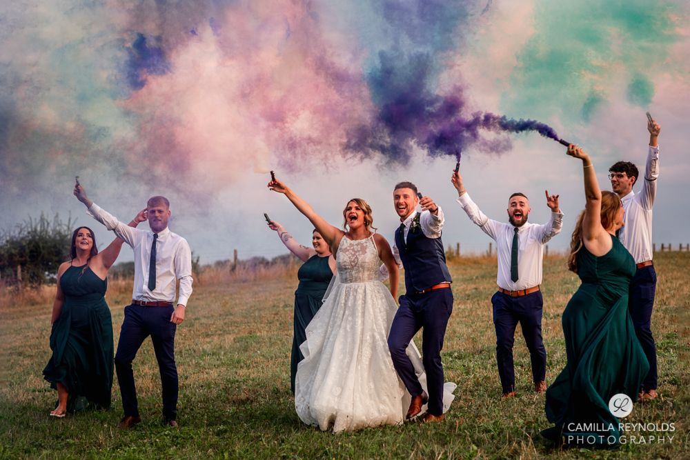 wedding smoke flares colourful photography cotswolds uk