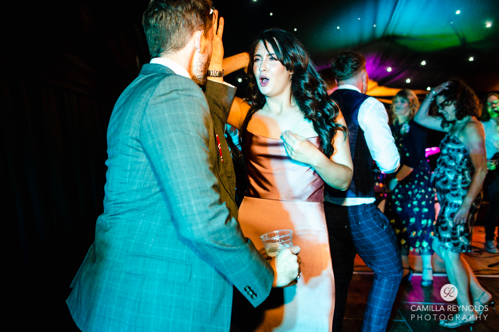 guests dancing colourful fun wedding photography Cheltenham uk