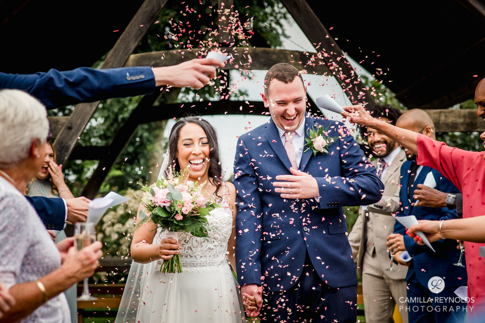 throwing confetti old lodge hotel pub  stroud wedding