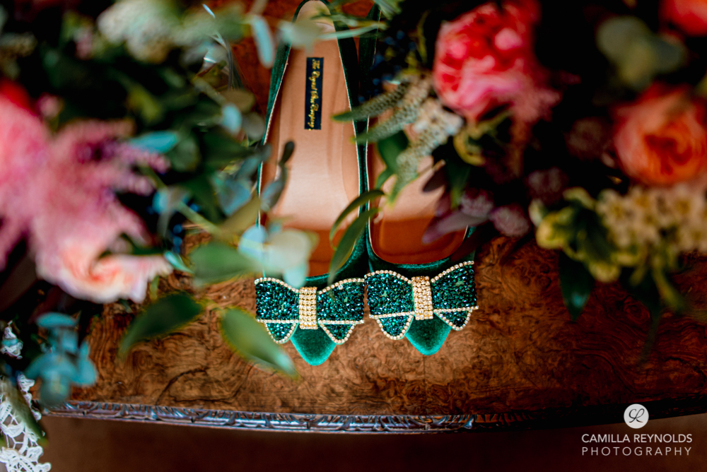 green wedding shoes bride  cotswold photography