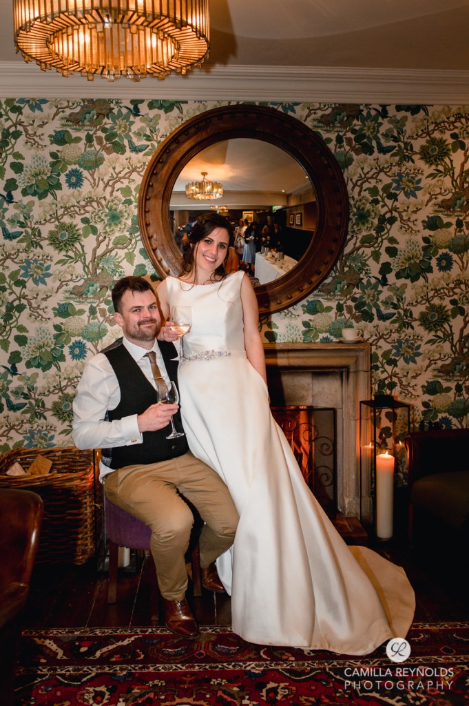 cotswold pub winter wedding bear of rodborough hotel