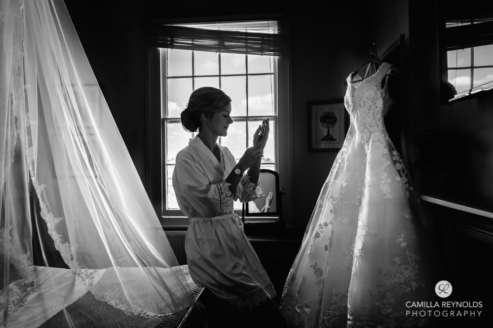 bride getting ready fine art black and white photo