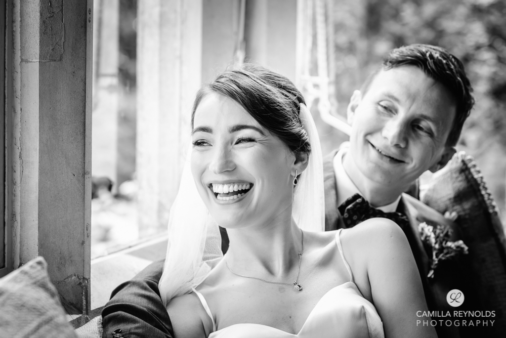 bride and groom black and white photo cotswolds