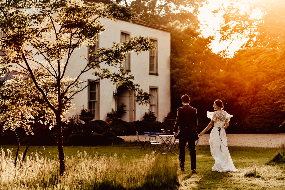 bride and groom at sunset matara centre cotswold wedding