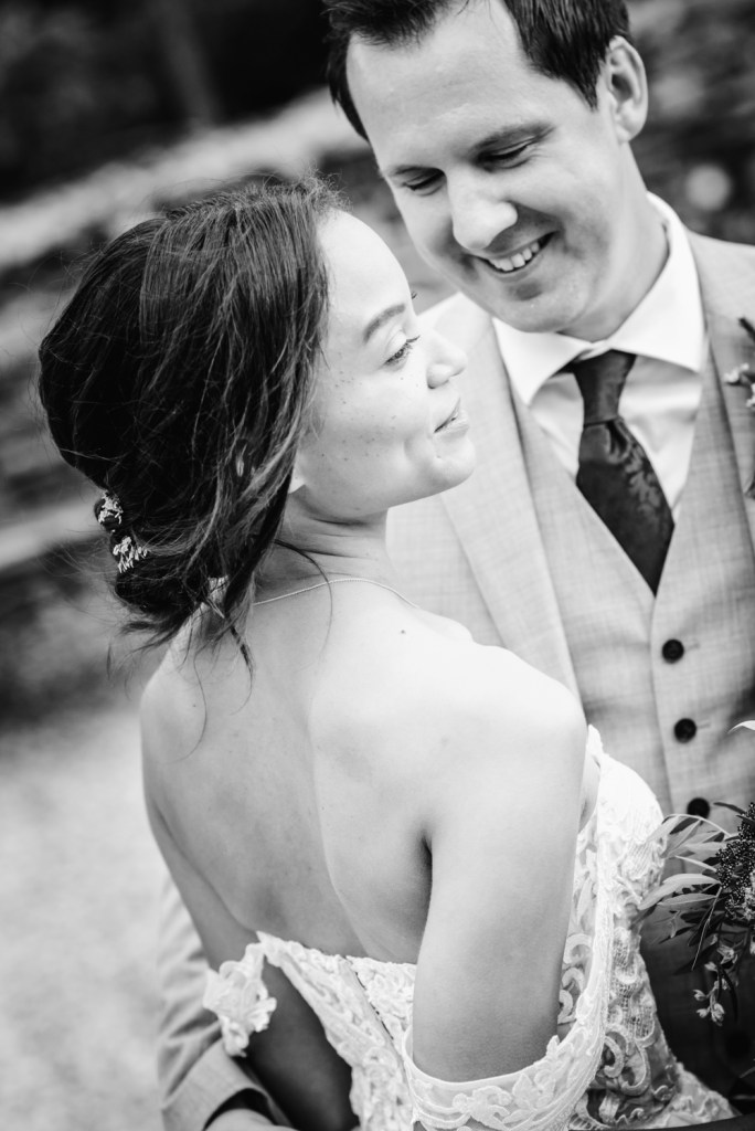 elegant black and white portrait bride groom