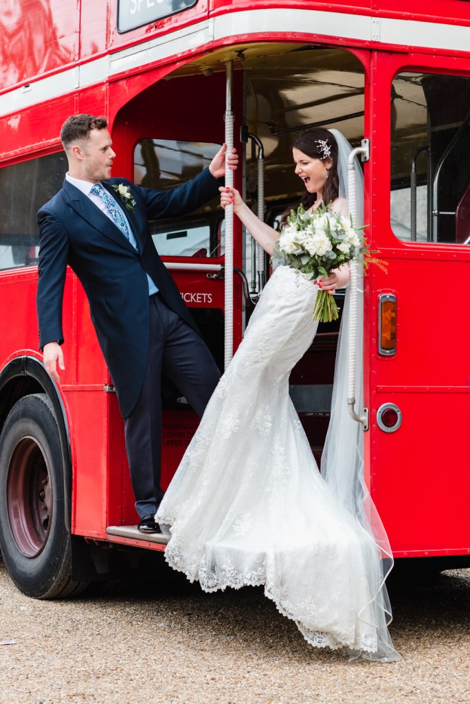 red london bus bride and groom wedding photography