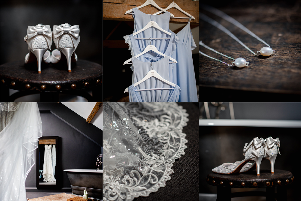 wedding shoes dress jewellery close up photography