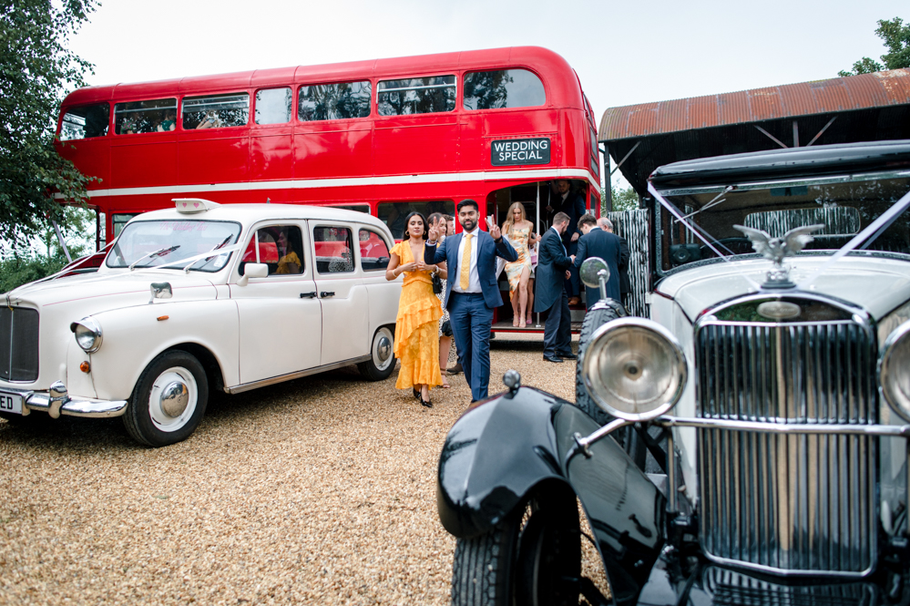 red bus wedding cripps barn