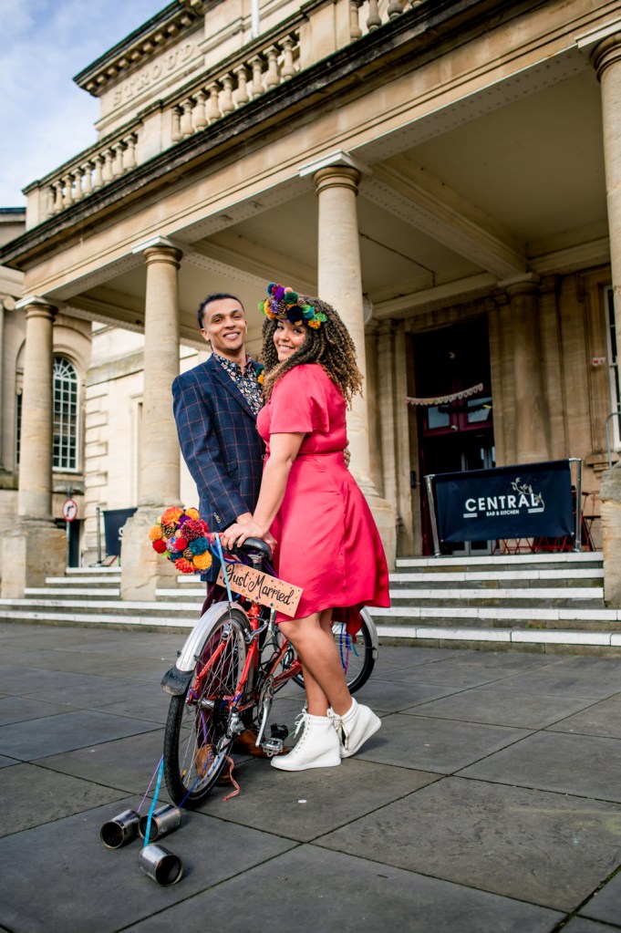 just married wedding tandem bike 