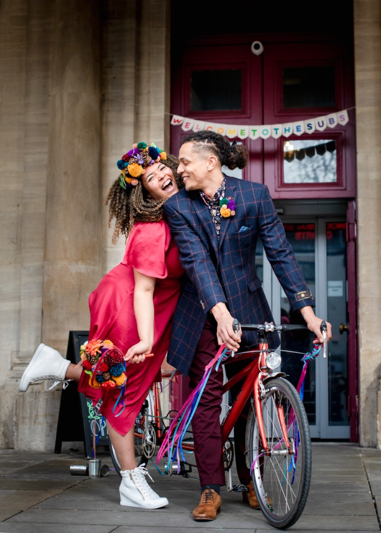 The Sub Rooms Stroud colourful festival style wedding shoot Camilla