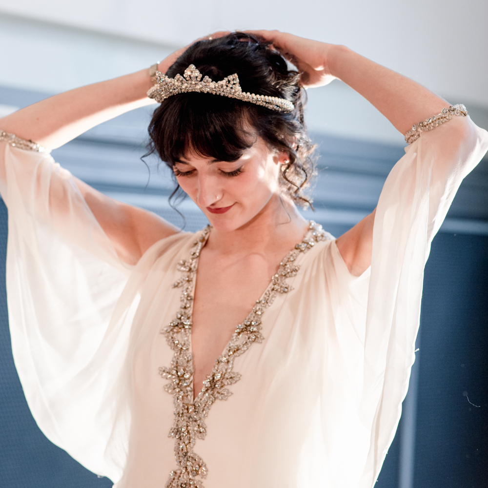 bride portrait wedding dress and tiara the white room minchinhampton 