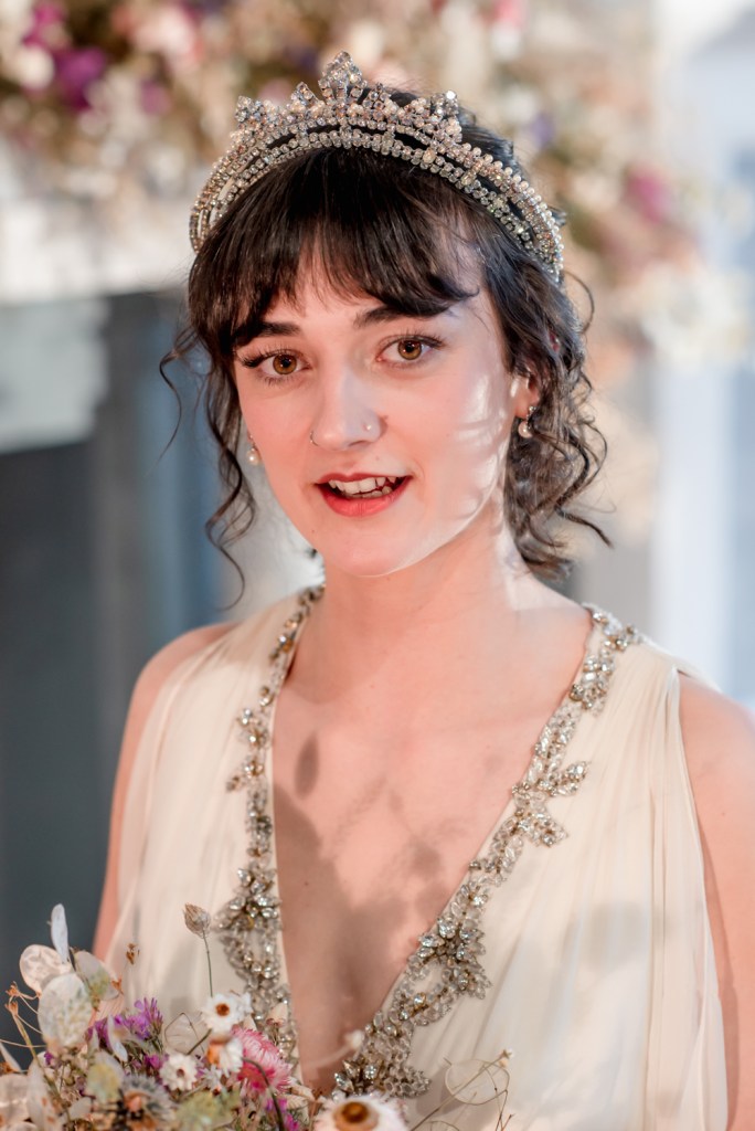 bride floaty dress tiara romantic portrait