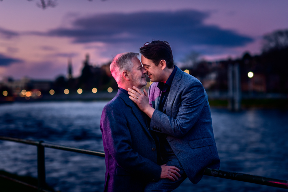 same sex wedding couple sunset 