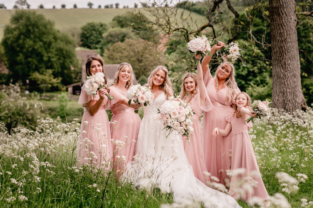 bridesmaids in the field
