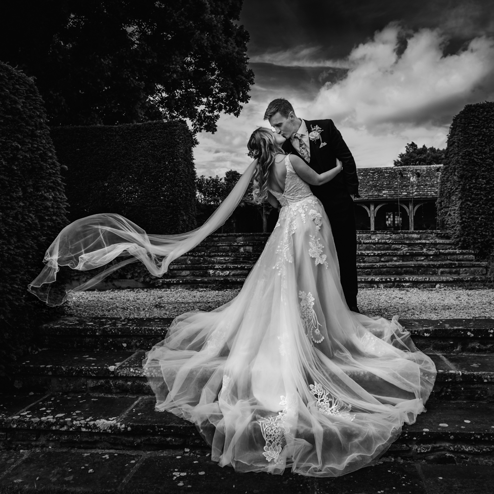 veil flying dramatic portrait wedding
