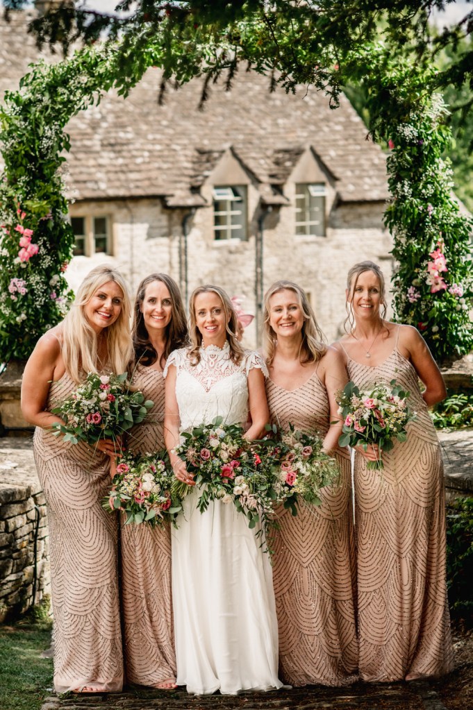 bride and bridesmaids old gore wedding cotswolds