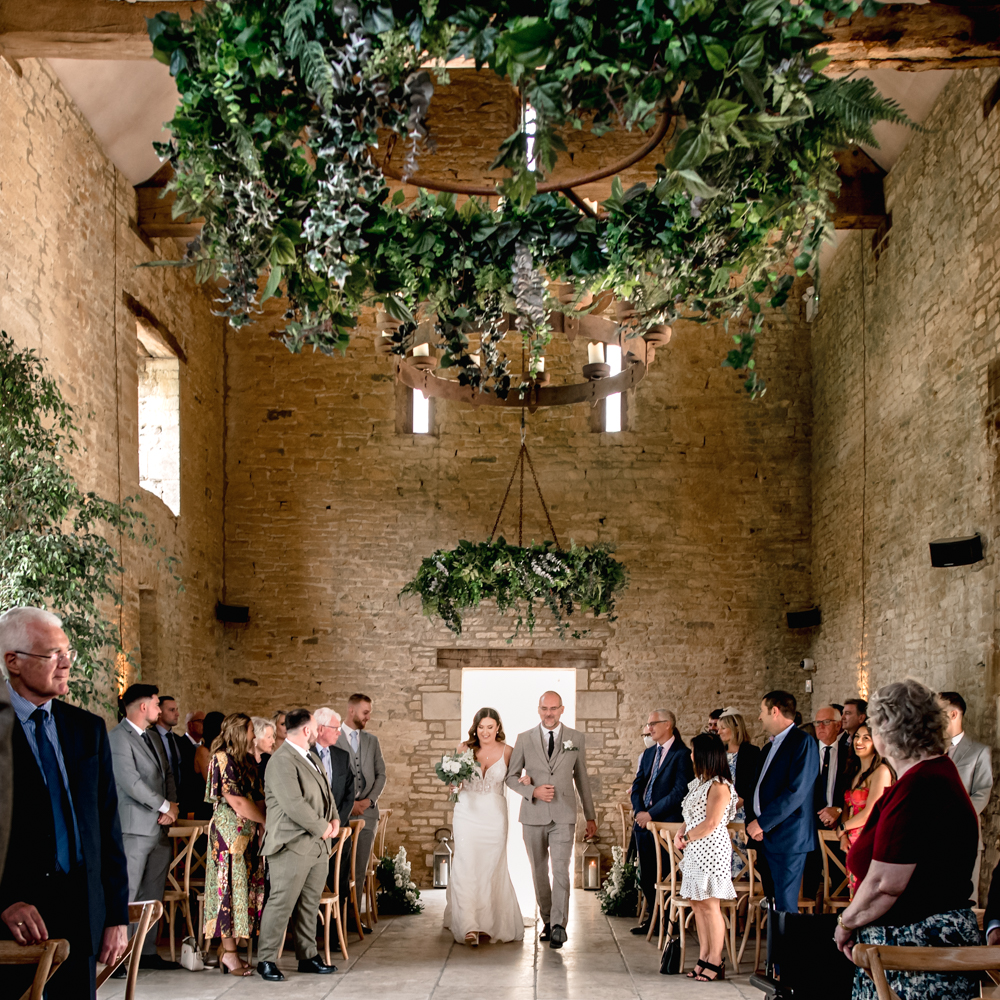 bride walking down the aisle old gore barn