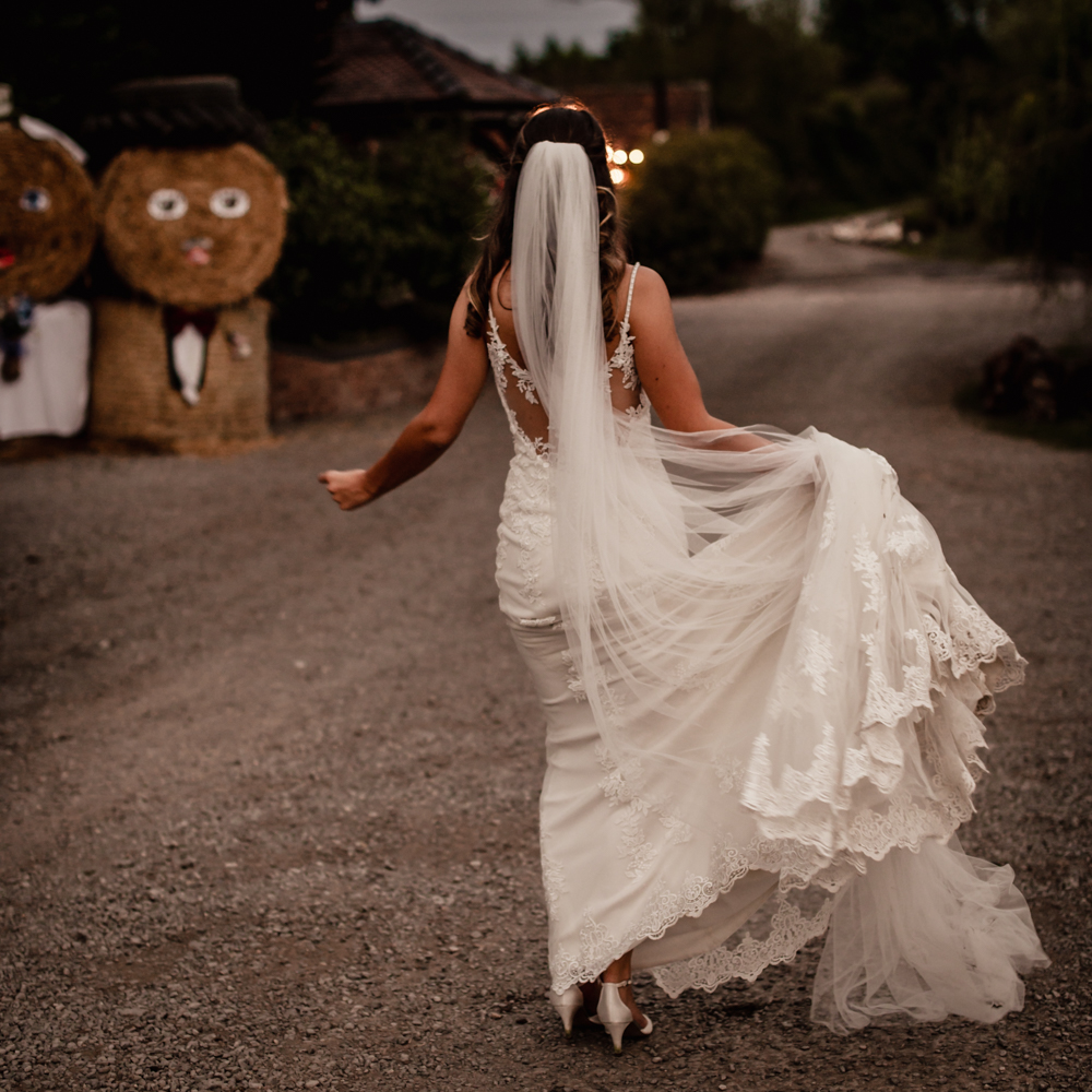 bride walking countryside