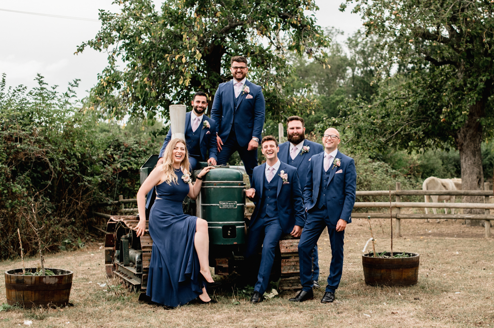farm wedding groom tractor