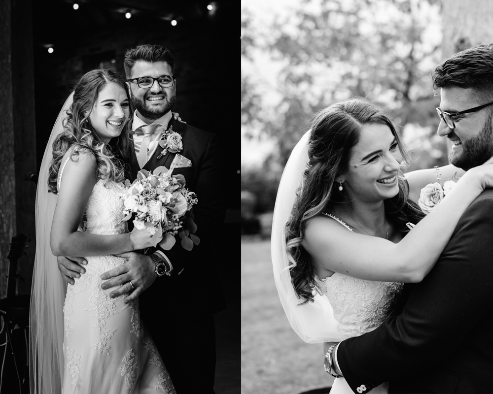 bride and groom black and white portraits