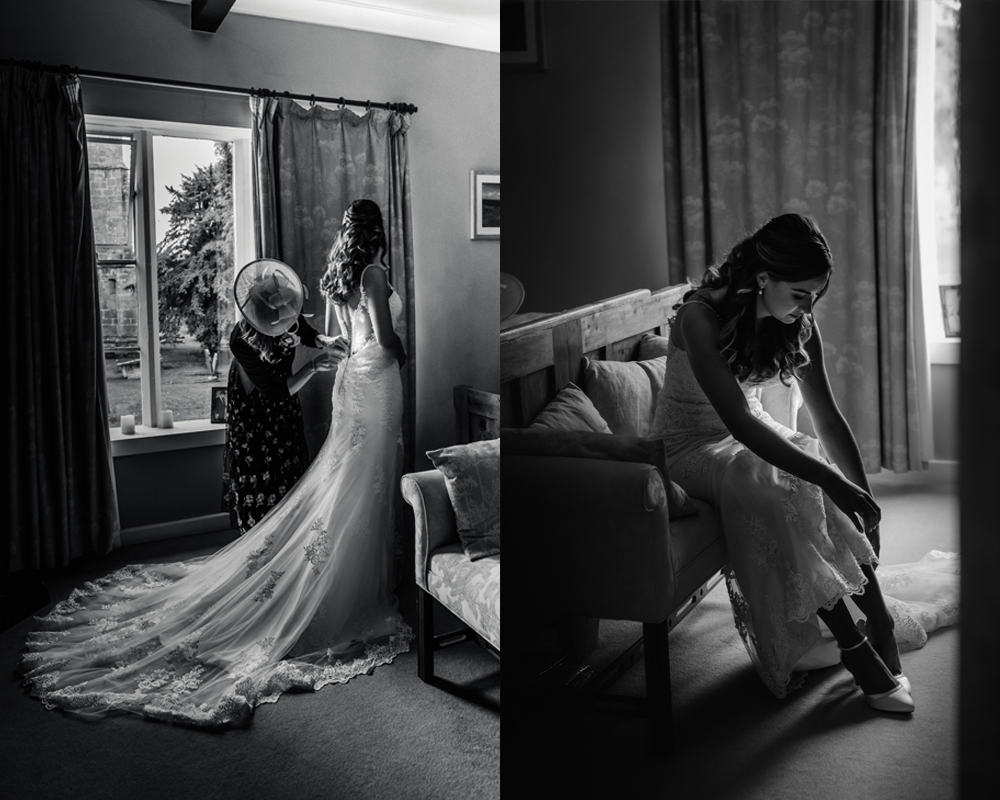 bride getting dressed