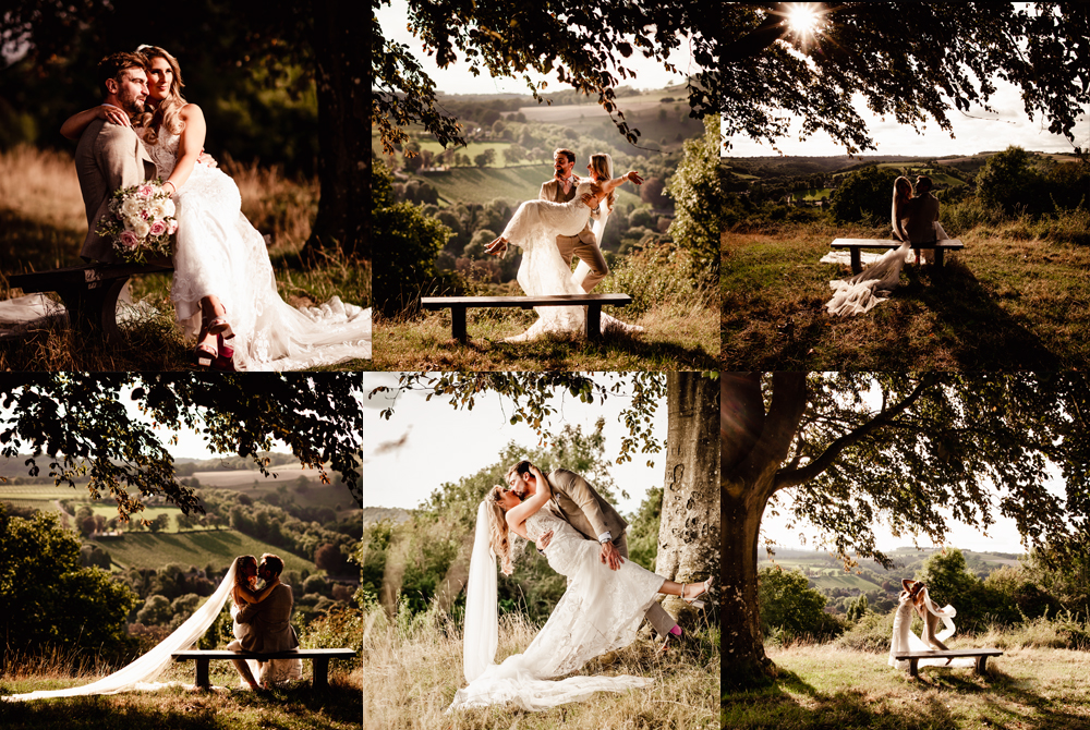 bride and groom under a tree dramatic cotswolds