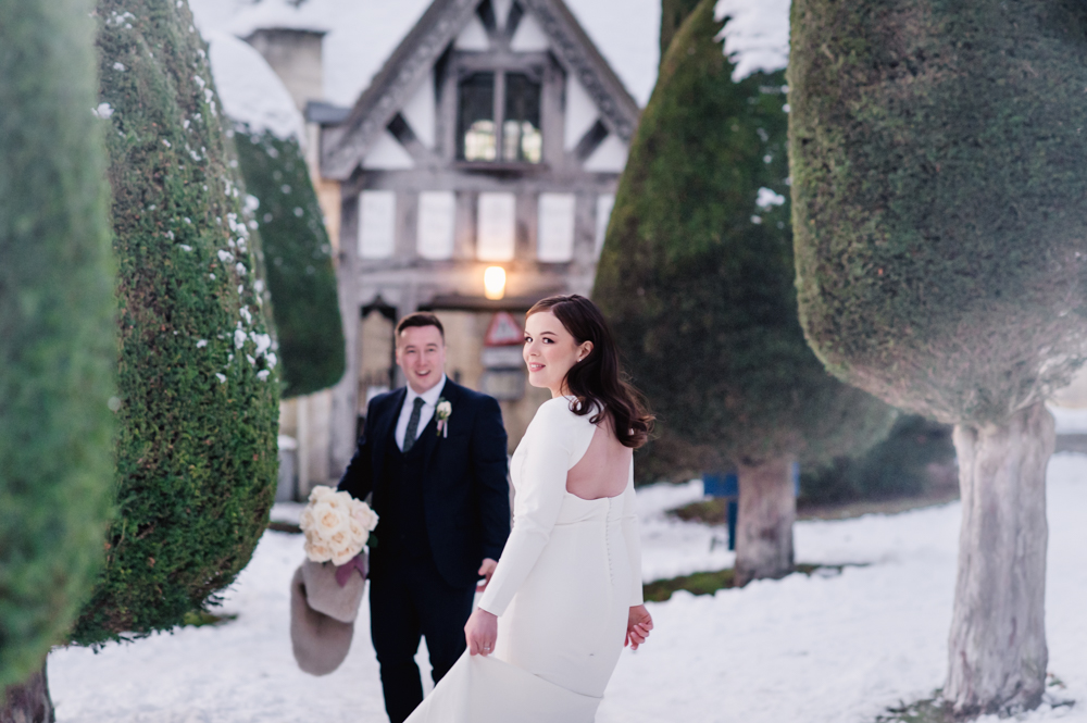 bride and groom walking natural wedding photos