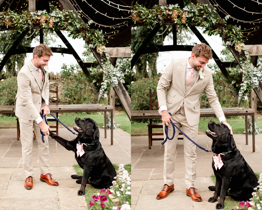 groom and dog old lodge wedding cotswolds