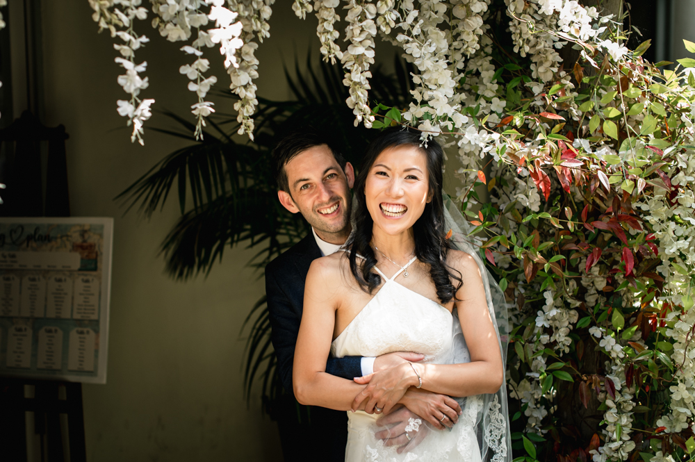 wisteria arch bride and groom at matara centre wedding