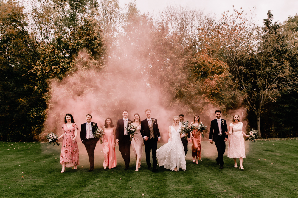 smoke bomb wedding old gore barn