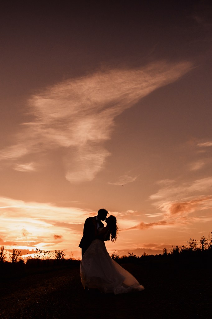 sunset bride and groom gloucestershire