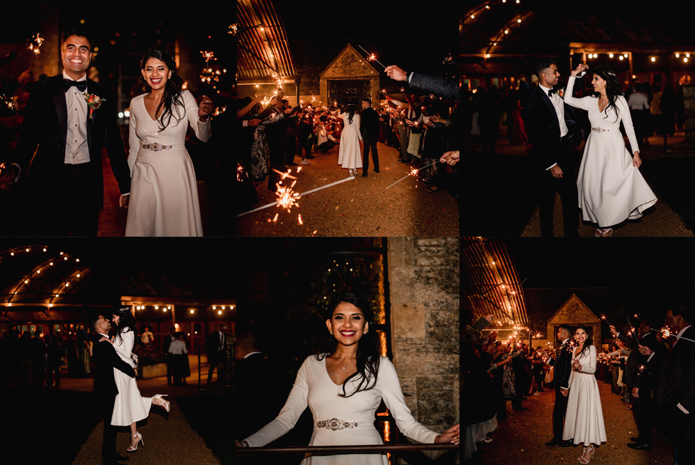 wedding sparklers old gore barn gloucestershire