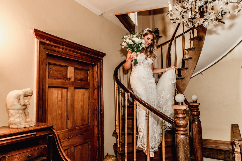 bride walking down stairs
