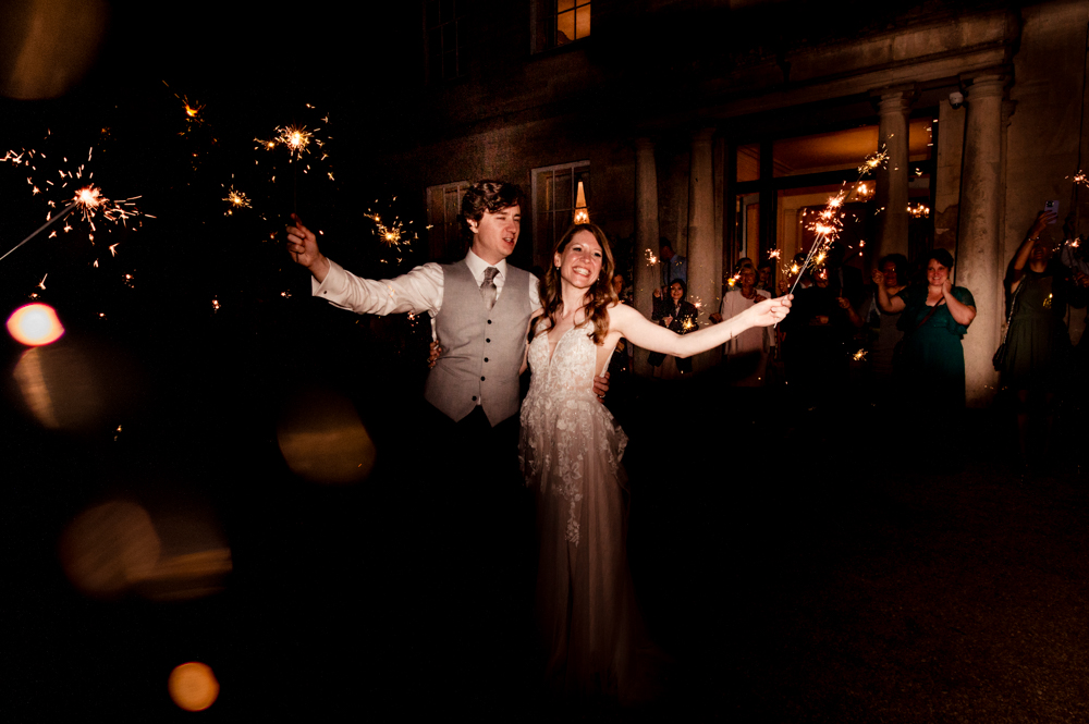 bride and groom sparklers  eastington park stroud