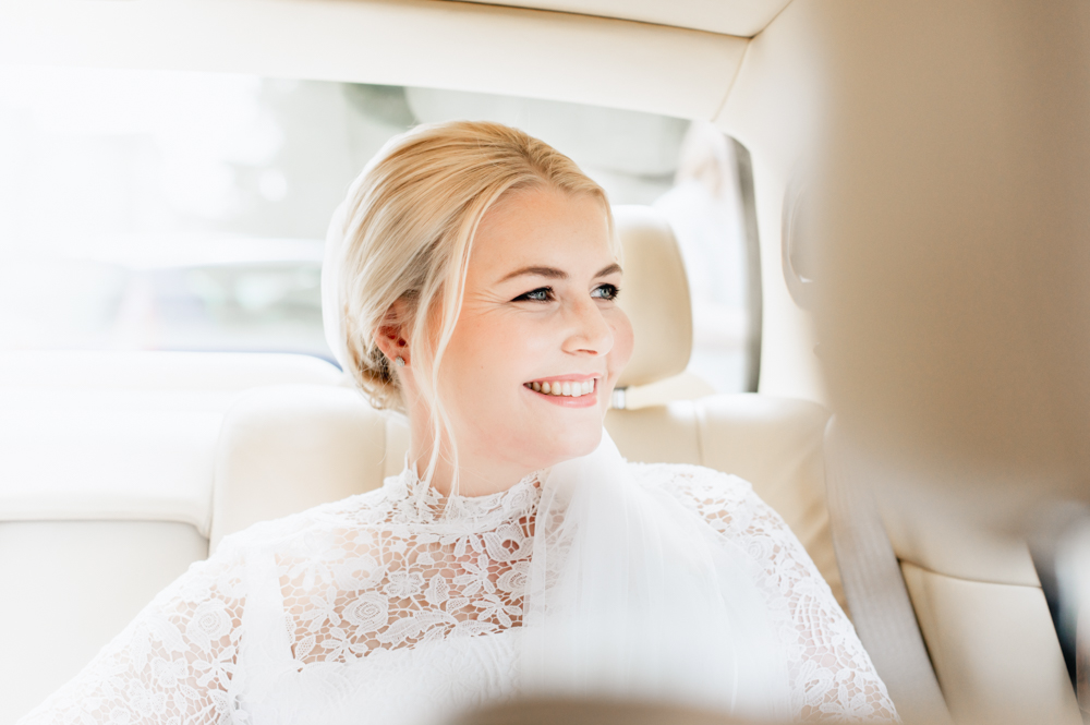 bride in the car