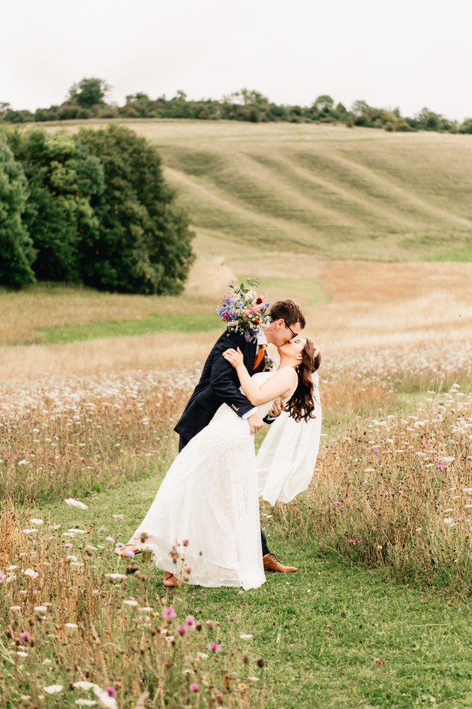 bride and groom romantic kiss
