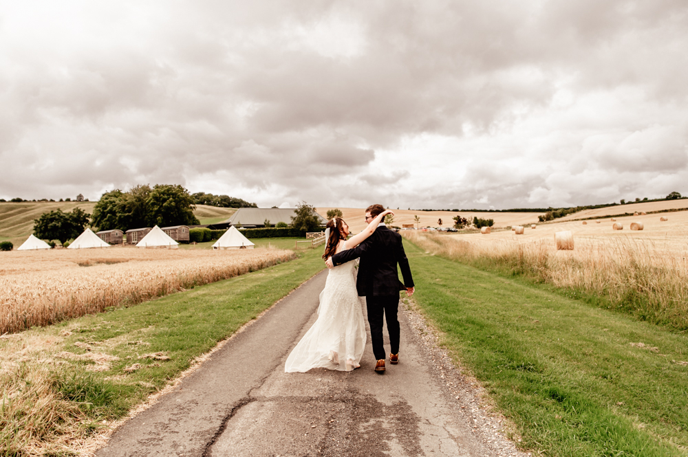 bride and groom camping